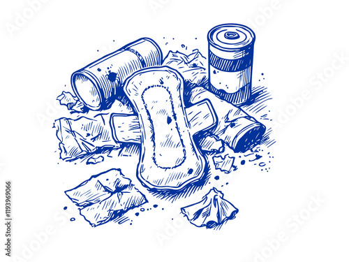 Sanitary Towel Waste Hand Drawn Illustration Sketch Vector Isolated