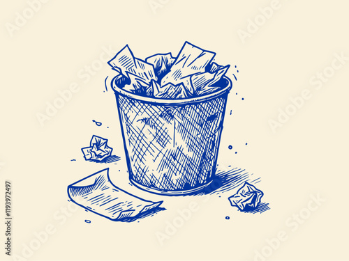 Stationaries Waste Hand Drawn Sketch Illustration Vector Isolated