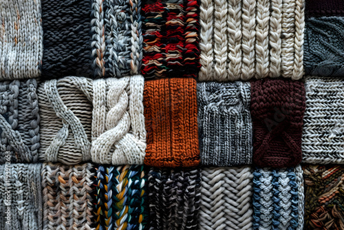 Rich Tapestry of Varied Knitting Patterns Displayed in Textured Array photo