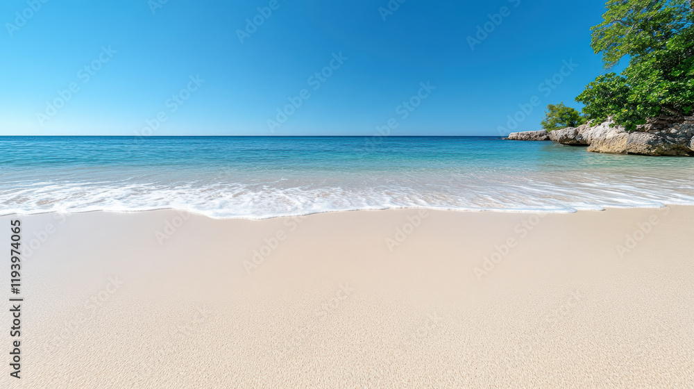 Obraz premium tranquil beach with gentle waves, soft sand, and clear blue skies