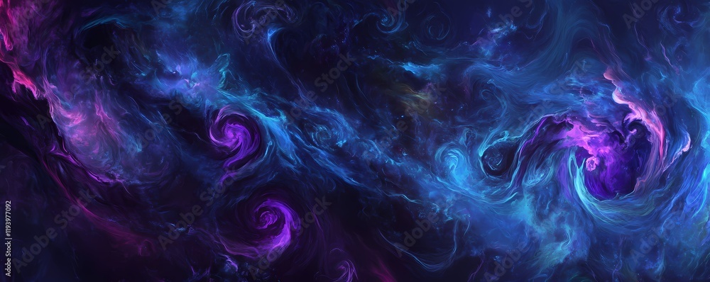Obraz premium Abyss Blue Background Wallpaper with Neon Purple Light, Banner Header