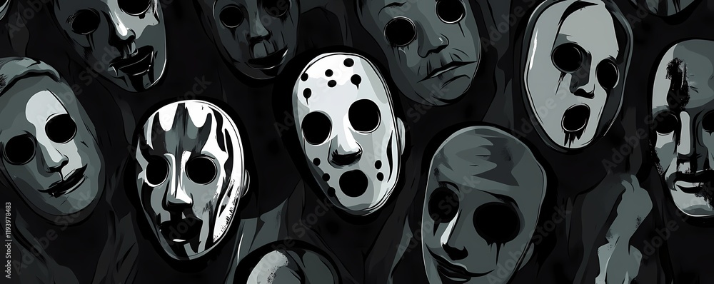 Coal Background Wallpaper with Party Masks, Banner Header Coal Background Wallpaper with Party Masks, Banner Header