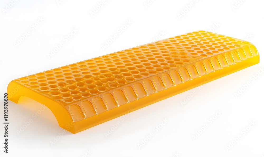 Honeycomb-textured amber ergonomic footrest. Honeycomb-textured amber ergonomic footrest.