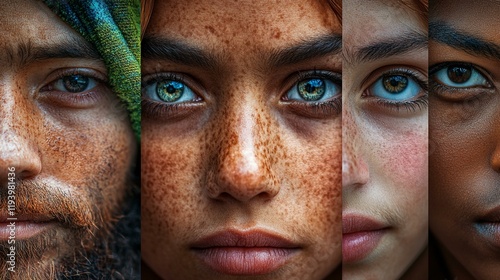 A collage of faces from different ethnicities and backgrounds, symbolizing the universality of human rights across cultures. 215