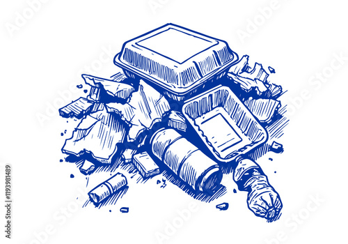 Sterofoam Waste Hand Drawn Sketch Illustration Vector Isolated
