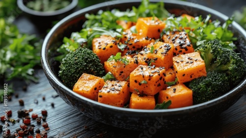 Wallpaper Mural Roasted sweet potato and broccoli bowl, healthy autumn meal Torontodigital.ca