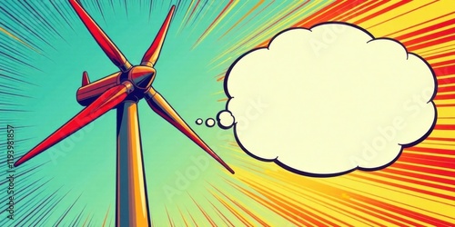 A Powerful Wind Turbine in a Vibrant Pop Art Style with a Thought Bubble for Your Message