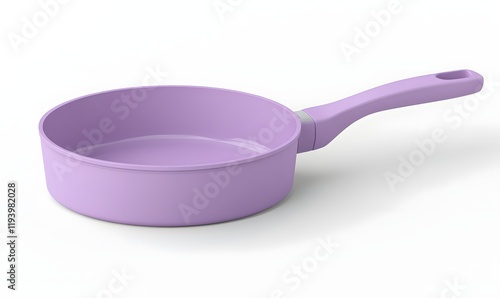 Lavender purple frying pan with ergonomic handle, isolated on white.