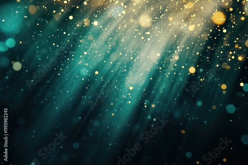 Teal and gold light rays, bokeh background, sparkle, overlay
