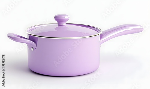 Lavender saucepan with lid and handle, isolated on white.