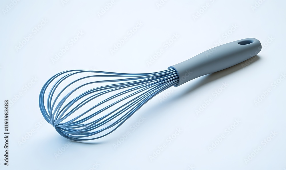 Light blue silicone whisk on white background. Light blue silicone whisk on white background.