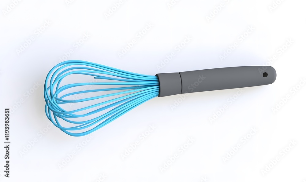 Light blue whisk with gray handle isolated on white.
