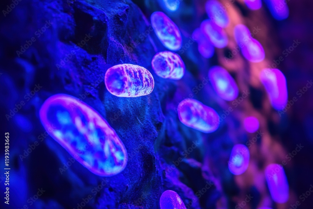 Glowing bacteria illuminated by ultraviolet light in a dark setting showcasing vibrant colors. Generative AI Glowing bacteria illuminated by ultraviolet light in a dark setting showcasing vibrant colors. Generative AI