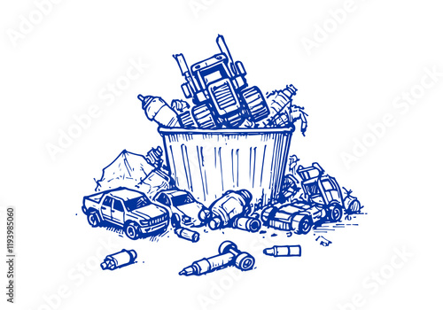 Unused Toys Waste Hand Drawn Sketch Illustration Vector Isolated