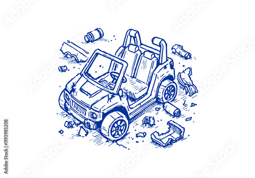 Unused Toys Waste Hand Drawn Sketch Illustration Vector Isolated