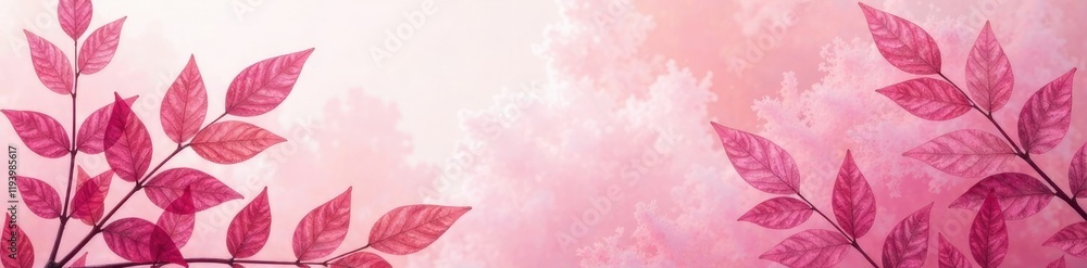 Fototapeta premium Honeybush leaves with subtle watercolour background', pink, botanical