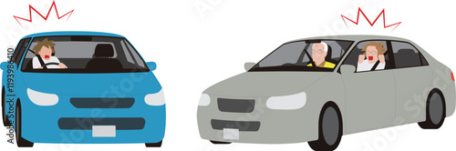高齢者が運転する自動車と衝突の危険のイラスト