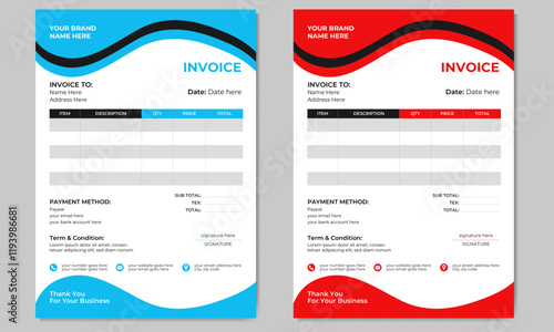 creative corporate modern minimalist simple invoice design, professional business invoice design illustrator and editable vector template design