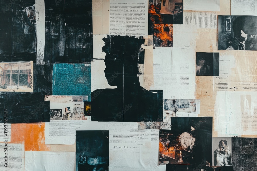 Fototapeta premium Collage featuring various images, quotes, and text elements exploring themes of identity and emotion. Generative AI