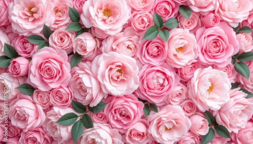 A close-up view of a beautiful bouquet of pink roses.