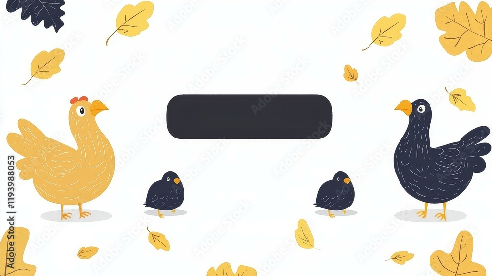 Obraz premium Cute Cartoon concept. Colorful illustration of birds surrounded by autumn leaves on a white background.