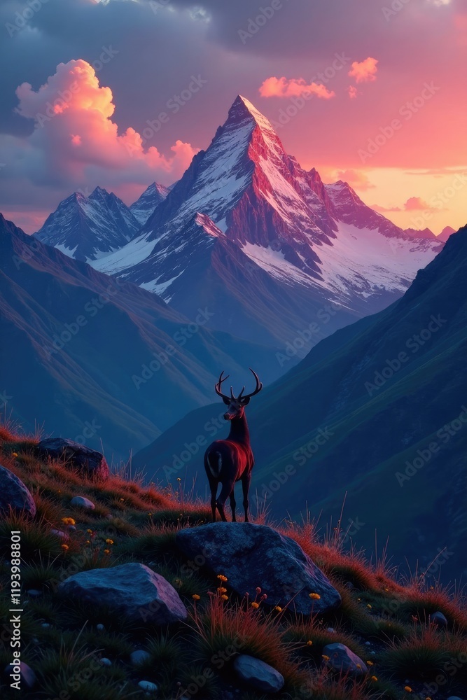 Saola in the mountains at dusk with fading light, dusk, landscape, terrain Saola in the mountains at dusk with fading light, dusk, landscape, terrain