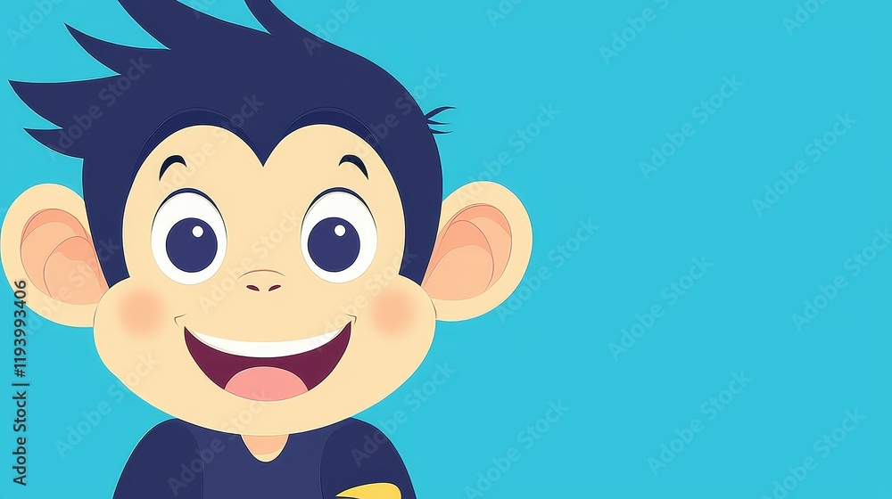 Cute Cartoon concept. Cheerful cartoon boy with blue hair and big eyes on a bright background. Cute Cartoon concept. Cheerful cartoon boy with blue hair and big eyes on a bright background.