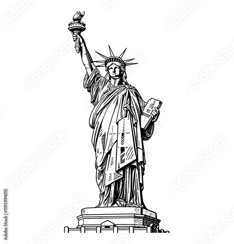 statue liberty engraving black and white outline