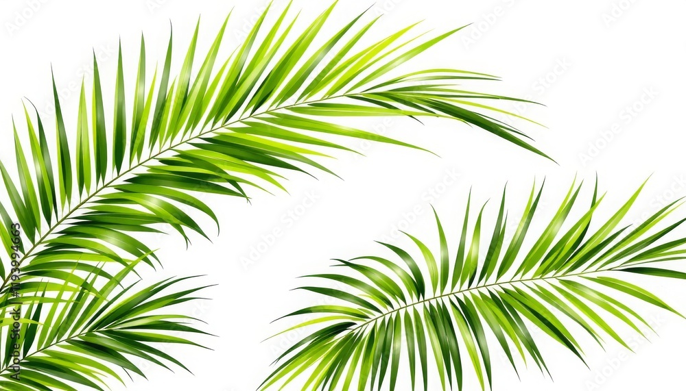 Fototapeta premium Lush Palm Fronds Against a White Background