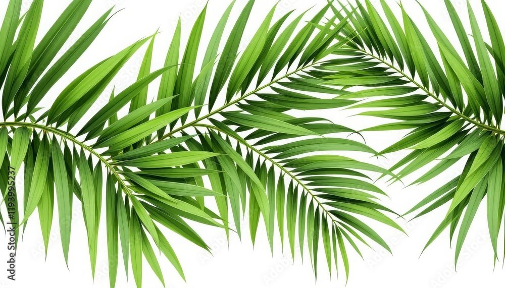 Vibrant Palm Fronds Against a Crisp White Background Vibrant Palm Fronds Against a Crisp White Background