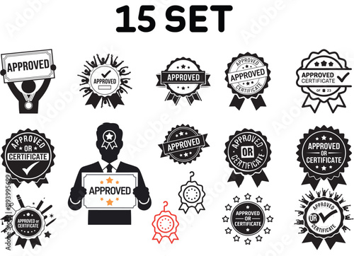 15 Approved or Certificate Icons Set