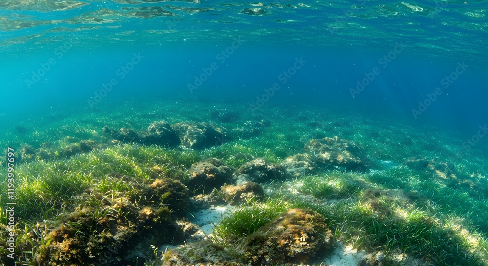 Obraz premium Underwater World Filled with Lush Marine Life and Sunlit Ocean Views of Vibrant Ecosystem Diversity