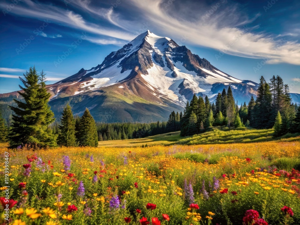 Fototapeta premium Majestic Mt. Jefferson Sisters Oregon Cascade Mountains Landscape Portrait Photography