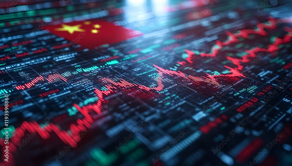 China Stock Market Decline, Digital Display China Stock Market Decline, Digital Display