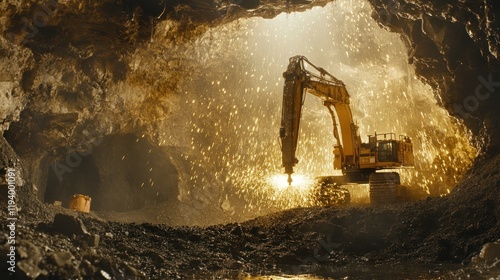 Wallpaper Mural Excavator at Work in a Cave: Underground Mining Operation Torontodigital.ca