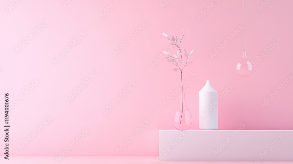 Minimalist Stylish Composition with White Vases and Elegant Branches on a Soft Pink Background for Modern Interior Design Inspiration Minimalist Stylish Composition with White Vases and Elegant Branches on a Soft Pink Background for Modern Interior Design Inspiration