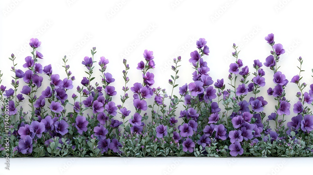 Naklejka premium Purple flowers border isolated on white background.