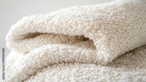 Creamy White Fluffy Textile Fabric Texture Closeup