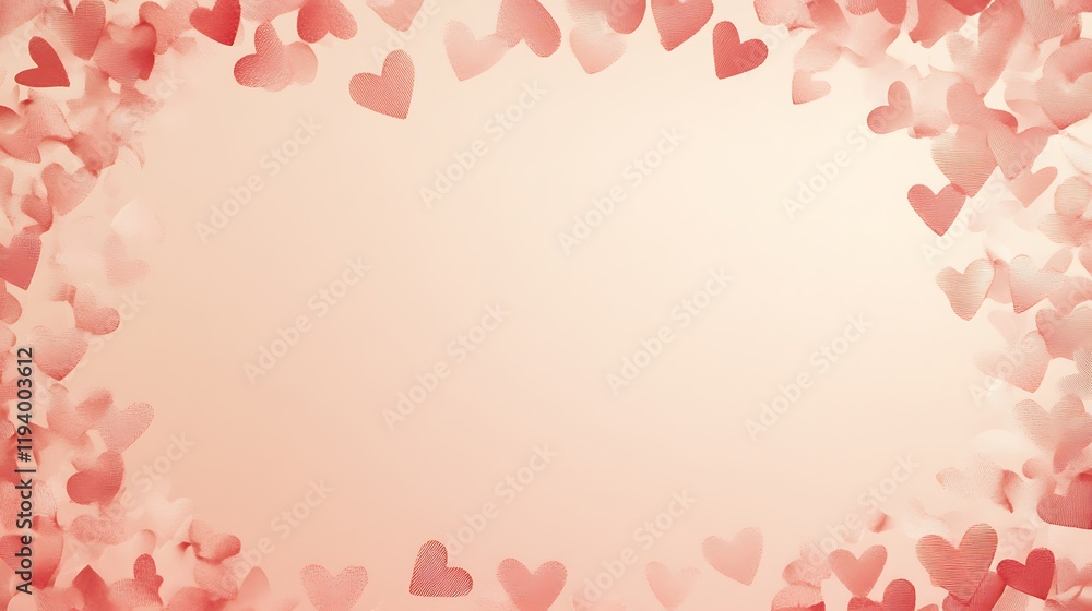 Pink hearts border a peach background Pink hearts border a peach background