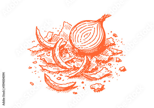 Onion Leftover Waste Hand Drawn Sketch Illustration Vector Isolated