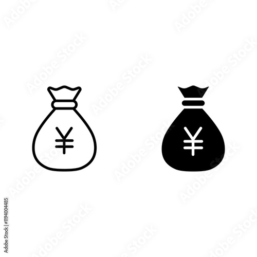 Money bag with yuan icon set color editable