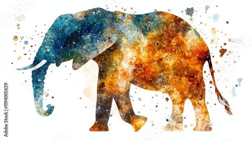 Vibrant watercolor elephant art abstract style wildlife illustration colorful background
