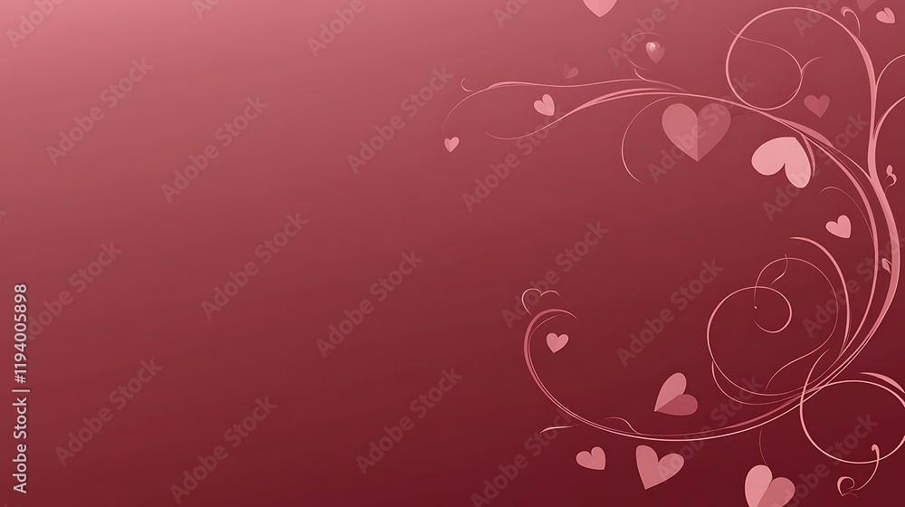 Pink Hearts Adorn Elegant Swirling Vine Design Pink Hearts Adorn Elegant Swirling Vine Design