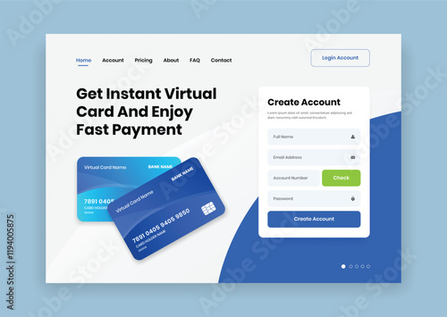 Simple finance and bank website header with registration form and card illustration
