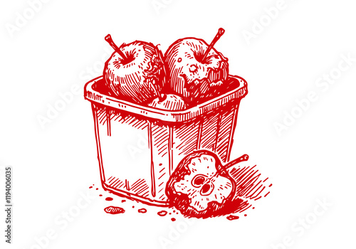 Rotten Apple Waste Hand Drawn Sketch Illustration Vector Isolated