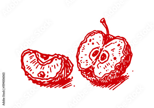 Rotten Apple Waste Hand Drawn Sketch Illustration Vector Isolated