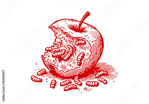 Rotten Apple Waste Hand Drawn Sketch Illustration Vector Isolated
