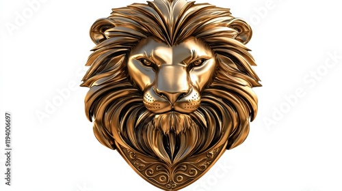 Golden lion emblem front view artistic representation of strength in vibrant colors photo