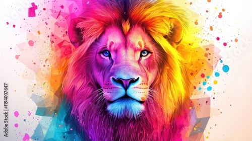 Vibrant lion portrait with colorful abstract environment a unique digital art perspective