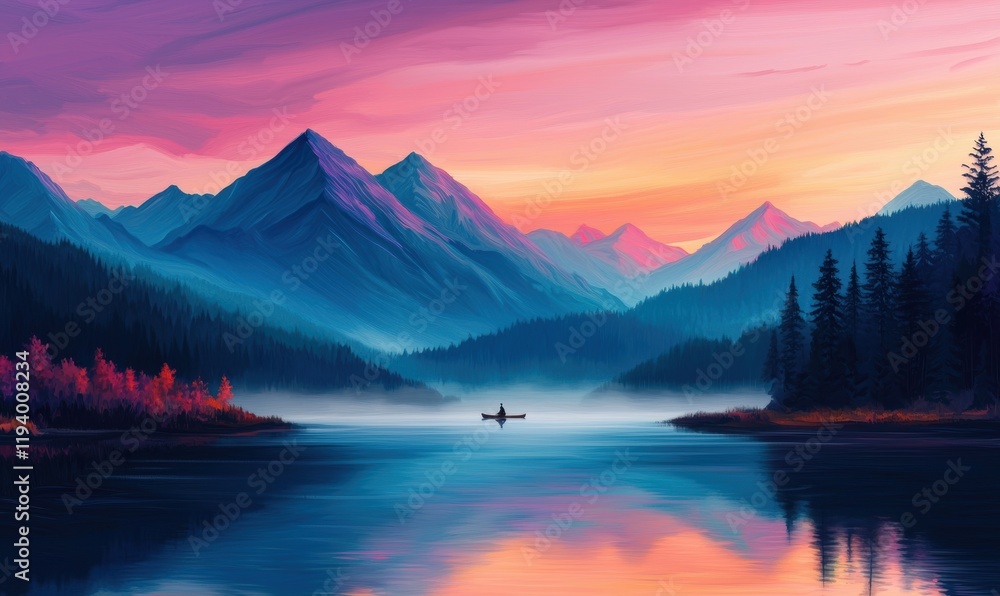 Serene Lake at Sunrise with Majestic Mountains in Background Serene Lake at Sunrise with Majestic Mountains in Background